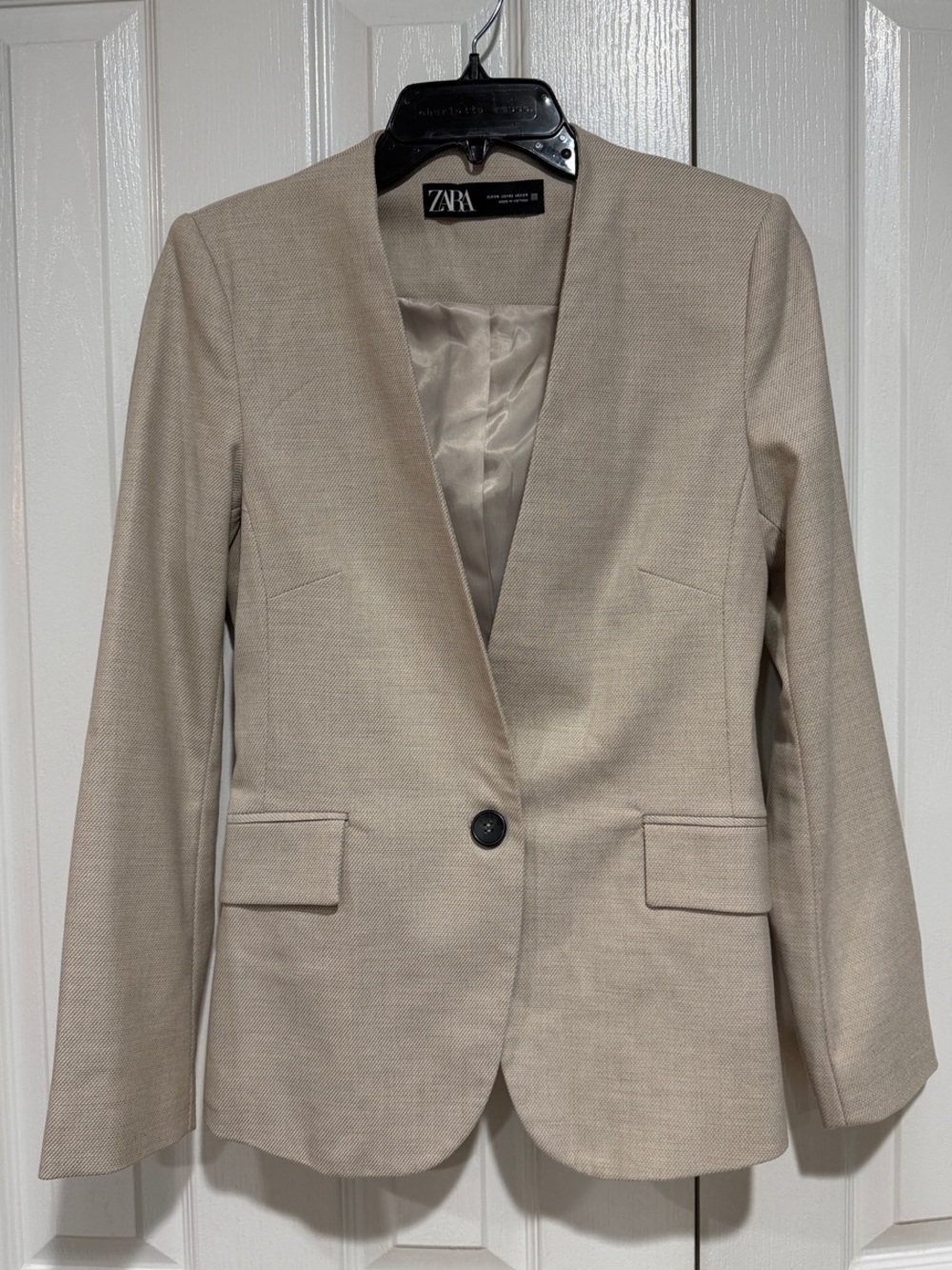Zara Light Beige Single-Button Tailored Blazer